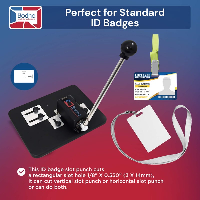 Bodno Heavy Duty Desktop ID Badge Slot Punch Black - Cr80 30 Mil PVC Card Slot Puncher w/Adjustable Centering Guides - Image 2